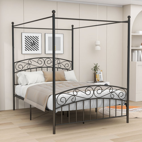 Ophelia & Co. Ingiburgh Metal Canopy Bed with Headboard and Footboard